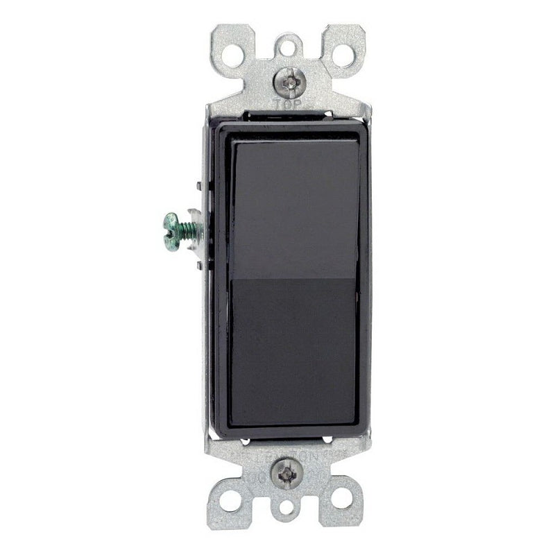 Decora R65-05601-2ES Rocker Switch with Ground Screw, 15 A, 120/277 V, SPST, Lead Wire Terminal, Black