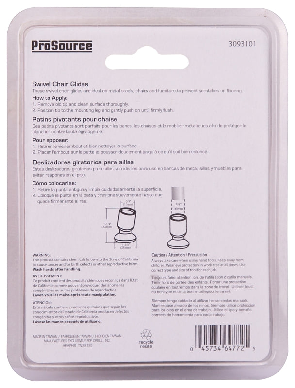 ProSource FE-51142-PS Furniture Slide Glide, PE/Steel, Black, Brass, 1-1/8 x 1-1/4 x 1-1/8 in Dimensions