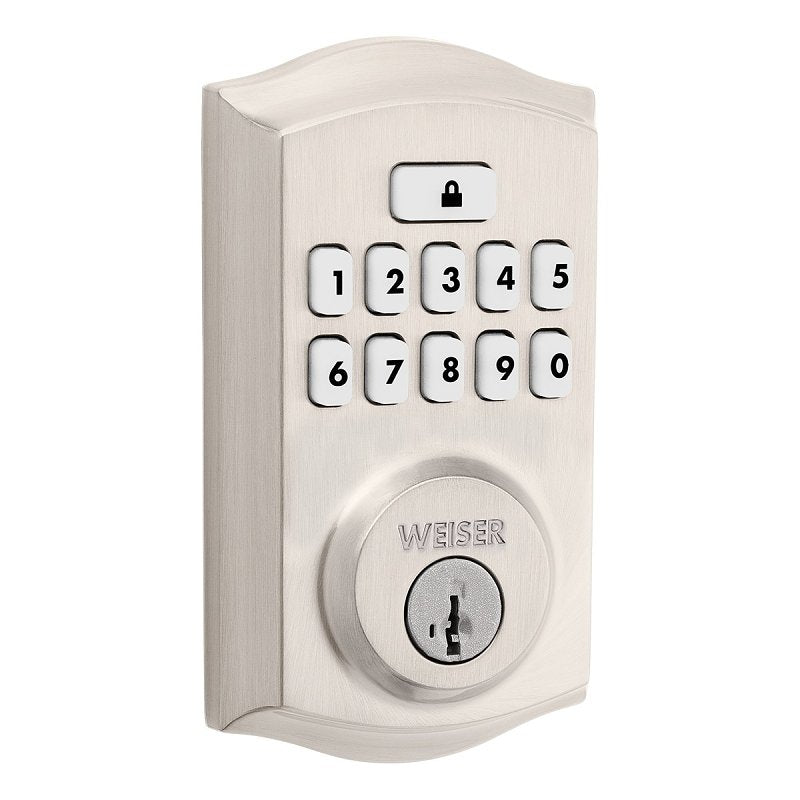 Weiser SmartCode 9GED92600-001 Deadbolt, 2 Grade, Keypad Key, Zinc, Satin Nickel, 1-3/8 to 1-3/4 in Thick Door