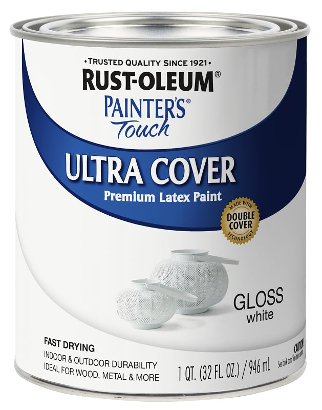 Painter's Touch Ultra Cover 1992502 Enamel Paint, Water Base, Gloss Sheen, White, 1 qt, Can, 120 sq-ft Coverage Area