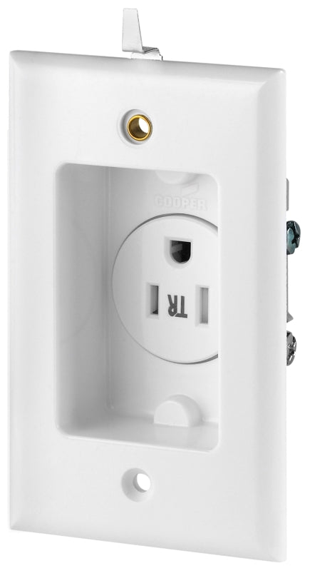 Eaton TR775W-BOX-SP Single Receptacle, 2-Pole, 125 V, 15 A, Side Wiring, NEMA: NEMA 5-15R, White