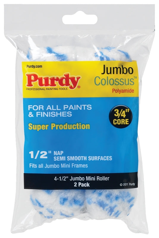 Purdy Colossus 140624033 Mini Roller Cover, 1/2 in Thick Nap, 4-1/2 in L, Polyamide Cover