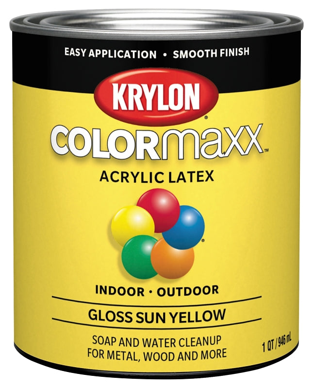 Krylon COLORmaxx K05645007 Interior/Exterior Paint, Gloss, Sun Yellow, 32 oz