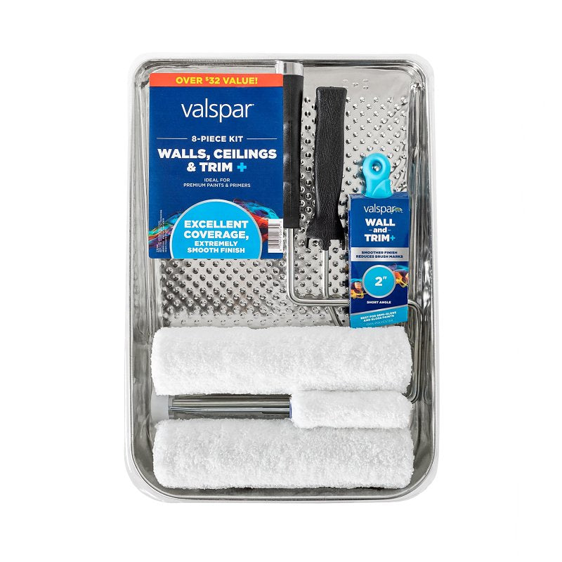 Valspar Wall, Ceilings and Trim+ 889905980 Paint Roller Kit, Smooth, Wall and Ceiling Surface, 8 -Piece