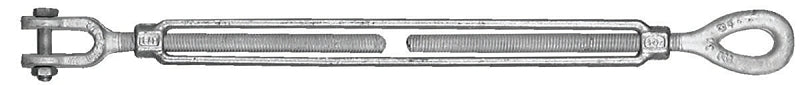 BARON 18-1/2X6 Turnbuckle, 2200 lb Working Load, 1/2 in Thread, Jaw, Eye, 6 in L Take-Up, Galvanized Steel