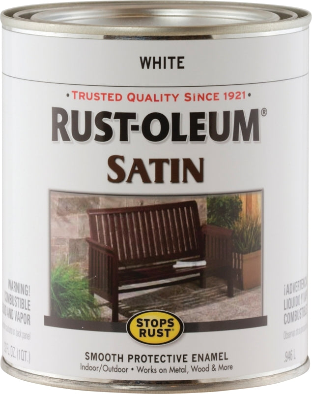 Stops Rust 7791502 Enamel Paint, Satin Sheen, White, 1 qt, Can, 60 to 100 sq-ft/qt Coverage Area