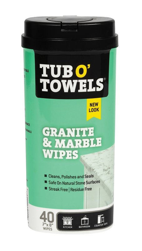 Tub O'Towels TW40-GR Granite and Marble Cleaning Wipes, 8 in L, 7 in W, 1-Ply, Mild, Polypropylene