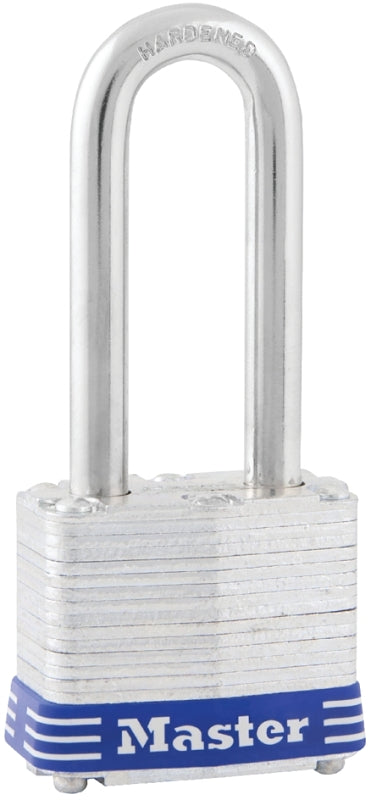 Master Lock 3DLH Padlock, Keyed Different Key, 9/32 in Dia Shackle, 2 in H Shackle, Steel Shackle, Steel Body, Laminated