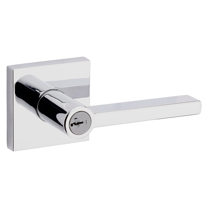 Kwikset Signature Series 156HFL SQT 26 Square Rosette Entry Door Lever, Pushbutton Lock, Polished Chrome, Metal, 2 Grade