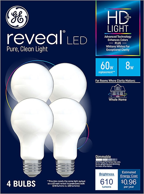 GE Industrial Solutions 46654 LED Bulb, General Purpose, A19 Lamp, E26 Lamp Base, Dimmable, Frosted, White Light