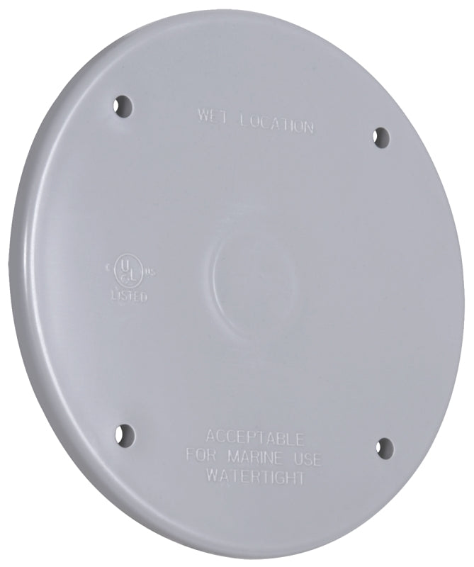 Hubbell PBC300GYCN Blank Receptacle Cover, 4 in Dia, Round, Polycarbonate, Gray