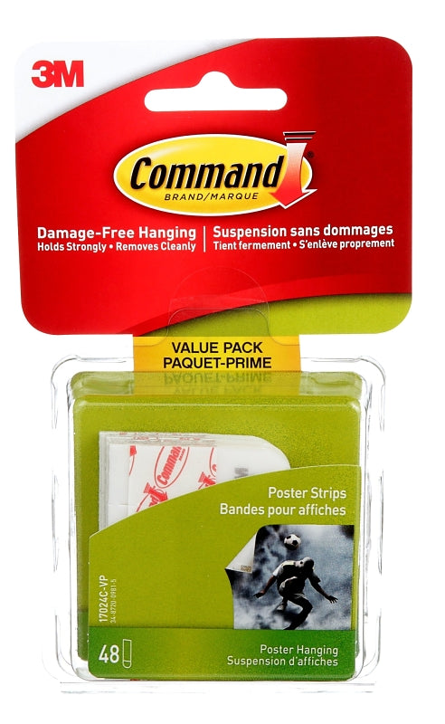 Command 17024C-VP Small Poster Strip, 3.875 cm W, 1/4 in L, Plastic Backing, White, 1 lb
