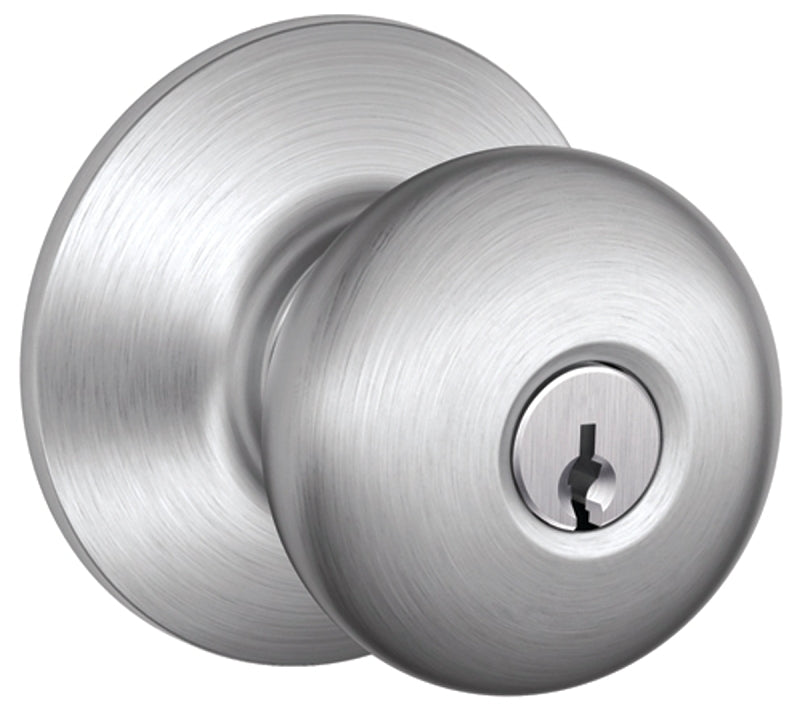 Schlage Plymouth Series F51A CSVPLY626KA4 Entry Knob Set, Knob Handle, Satin Chrome, Metal, C Keyway, Residential, Yes