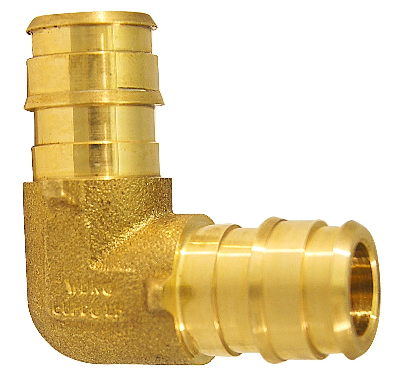 Apollo Valves ExpansionPEX Series EPXE1212 Pipe Elbow, 1/2 in, Barb, 90 deg Angle, Brass, 200 psi Pressure