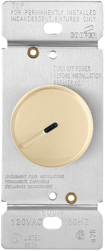 Eaton Wiring Devices RI06PL-V-K Rotary Dimmer, 120 V, 600 W, Halogen, Incandescent Lamp, 3-Way, White