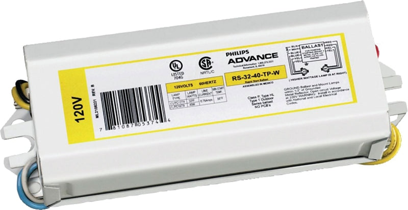 Philips Advance Magnetic NPF RS3240TPWI Magnetic Ballast, 120 V, 56 W, 2-Lamp