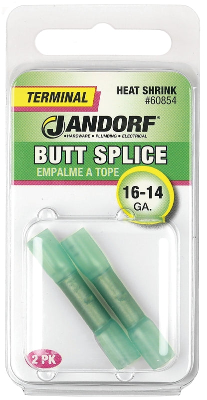 Jandorf 60854 Butt Splice Connector, 16 to 14 AWG Wire, Copper Contact, Green