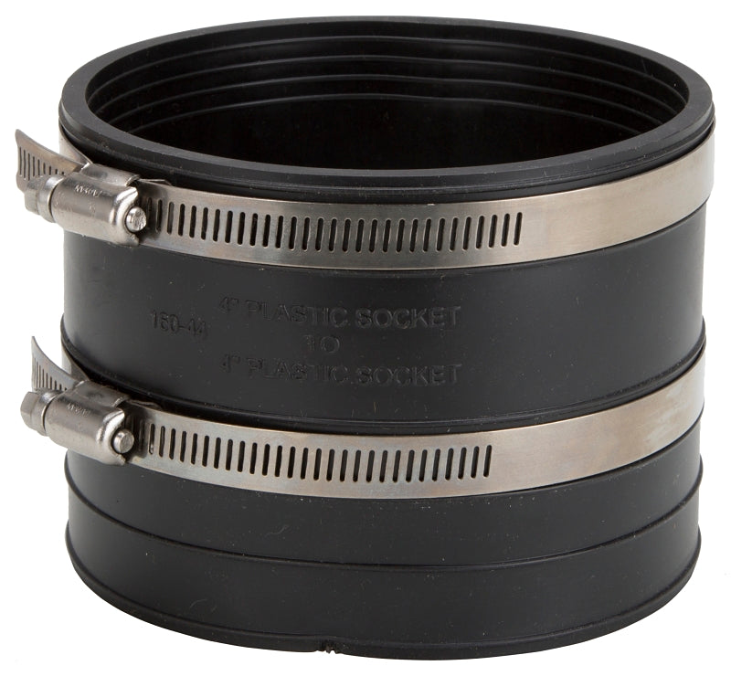 ProSource Coupling, 4 in, Socket, PVC, Black
