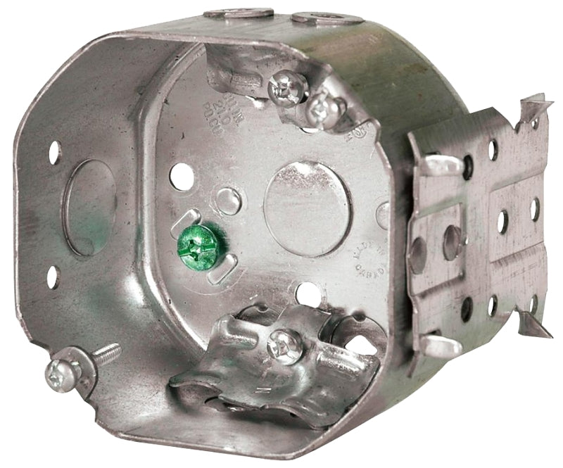 Hubbell 54171LBBAR Octagonal Box, 4 in OAW, 2-1/8 in OAD, 2-Knockout, Metal Housing Material