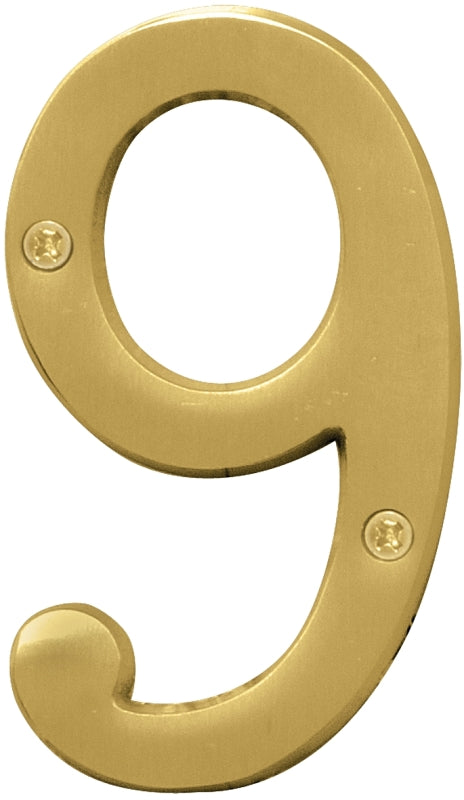 Hy-Ko Prestige Series BR-43BB/9 House Number, Character: 9, 4 in H Character, Brass Character, Solid Brass