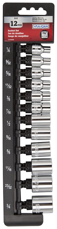 Vulcan Socket Set, Chrome Vanadium Steel, Chrome