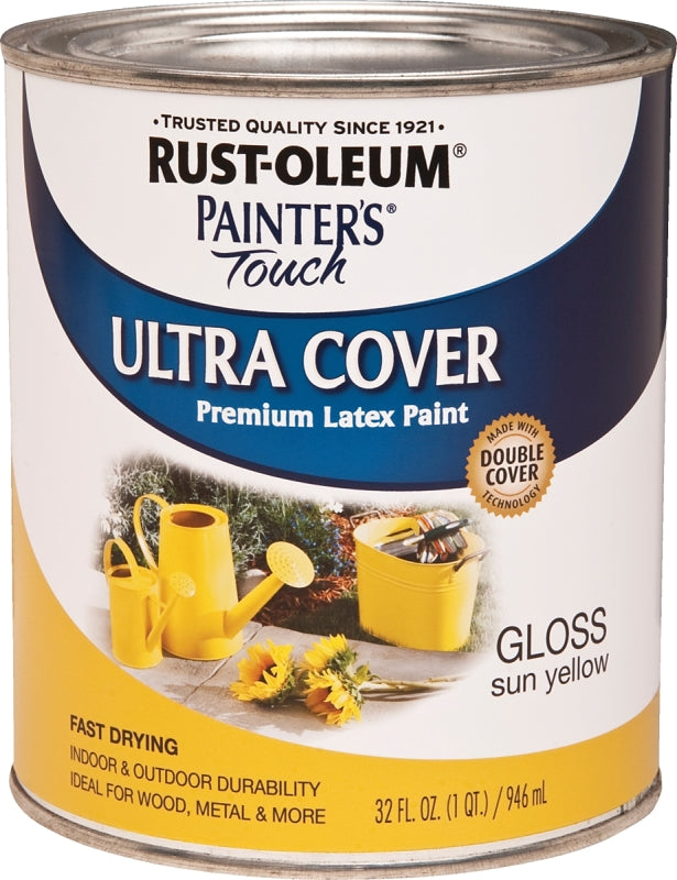 Painter's Touch Ultra Cover 1945502 Enamel Paint, Water Base, Gloss Sheen, Sun Yellow, 1 qt, Can