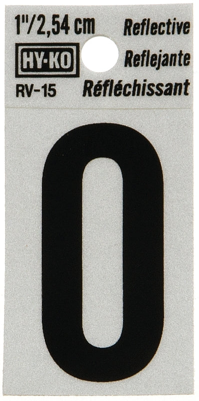 Hy-Ko RV-15/O Reflective Letter, Character: O, 1 in H Character, Black Character, Silver Background, Vinyl