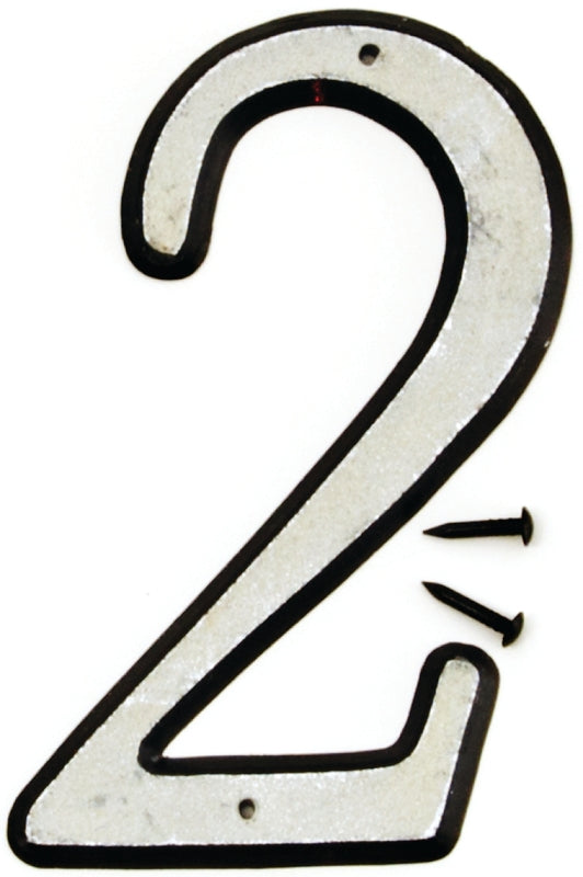 Hy-Ko 30600 Series 30602 House Number, Character: 2, 4 in H Character, Black/White Character, Plastic