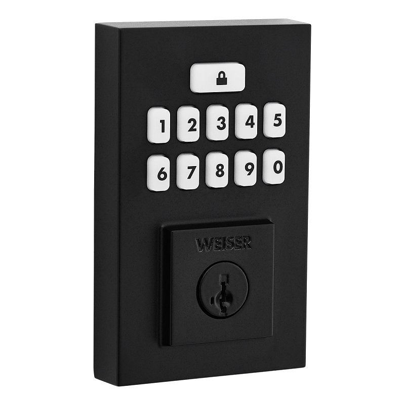 Weiser SmartCode 9GED92600-004 Deadbolt, 2 Grade, Keypad Key, Zinc, Matte Black, 1-3/8 to 1-3/4 in Thick Door