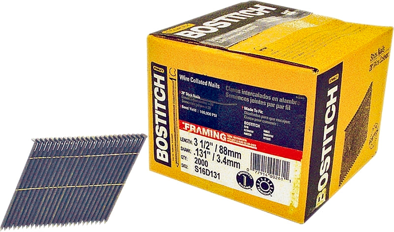 Bostitch S16D131-FH Framing Nail, 3-1/2 in L, 11 Gauge, Steel, Full Round Head, Smooth Shank