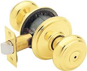 Schlage Georgian Series F40VGEO605 Privacy Lockset, Round Design, Knob Handle, Bright Brass, Metal, Yes