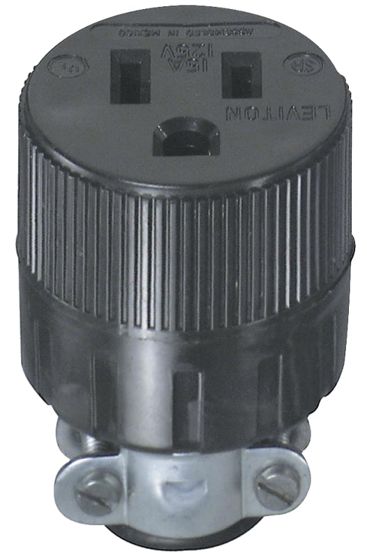 Leviton C20-00617-00E Electrical Connector, 2 -Pole, 15 A, 125 VAC, NEMA: NEMA 5-15R, Black