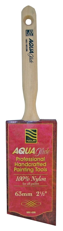 NOUR AquaGlide 1851-63N Angular Paint Brush, 2-1/2 in W, 3 in L Bristle, Nylon Bristle, Sash Handle
