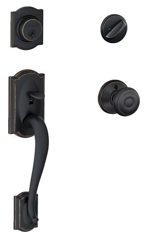 Schlage F60VCAMXGEO716 Combination Lockset, Mechanical Lock, Handleset with Knob Handle, Round Design, Aged Bronze, Yes