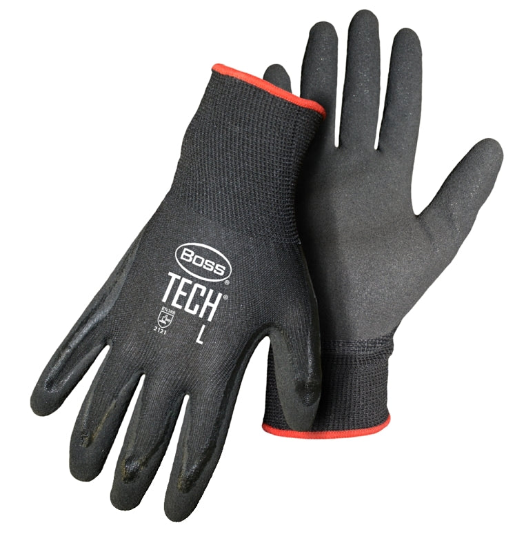 Boss TECH 7820M Gloves, M, Knit Wrist Cuff, Foam-Nitrile Coating, Nylon Glove, Black