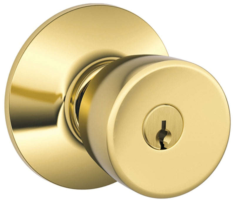 Schlage F51A VBEL505K4 Entry Knob Set, Knob Handle, Bright Brass, Metal, C Keyway, Re-Key Technology: Traditional, Yes