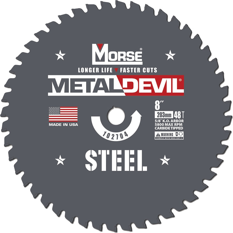 MORSE Metal Devil 102704 Circular Saw Blade, 8 in Dia, 5/8 in Arbor, 48 -Teeth, Applicable Materials: Iron, Steel