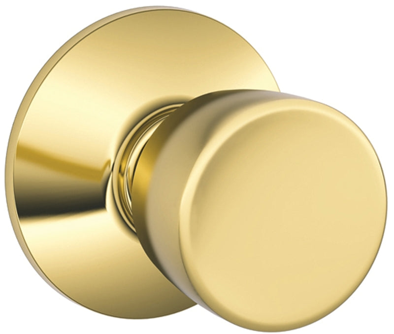 Schlage F10 BEL 605 Passage Knob, Knob Handle, Metal, Bright Brass, 2-3/8, 2-3/4 in Backset, 1.63 x 2.25 in Strike