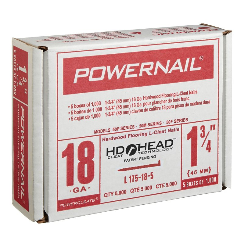 Powernail PowerCleats L175185 Floor Cleat, 1-3/4 in L, 18 ga, Carbon Steel, L-Shaped Head