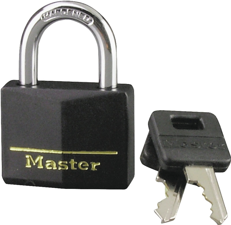 Master Lock 141D Padlock, Keyed Different Key, 1/4 in Dia Shackle, Steel Shackle, Brass Body, 1-9/16 in W Body