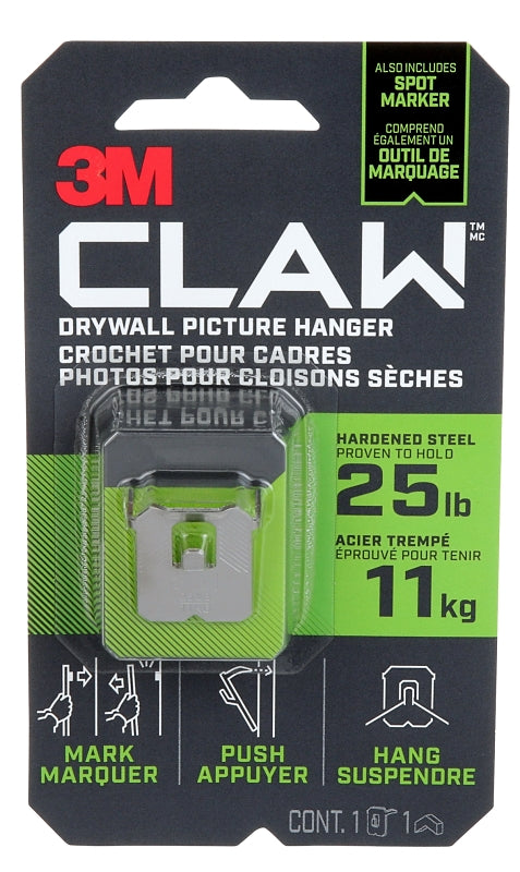 3M 3PH25M-1EF Picture Hanger, 25 lb, Steel, Drywall Mounting