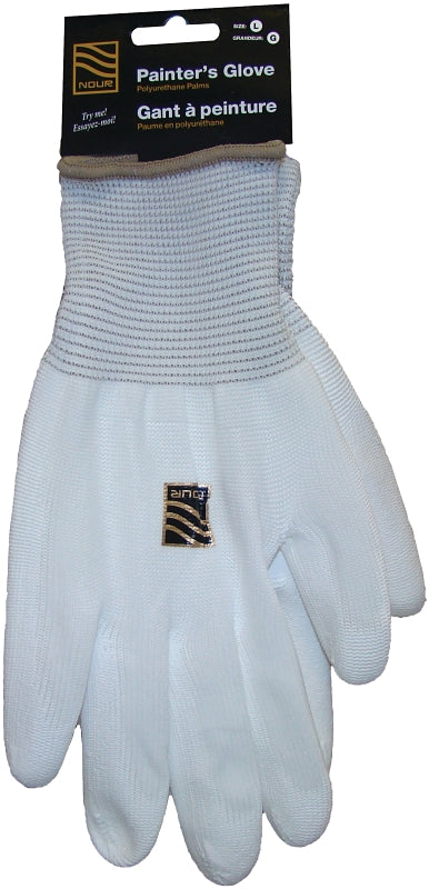 NOUR R GLOVE3 Painter's Gloves, L, Elastic Cuff, Nylon/Polyurethane, White