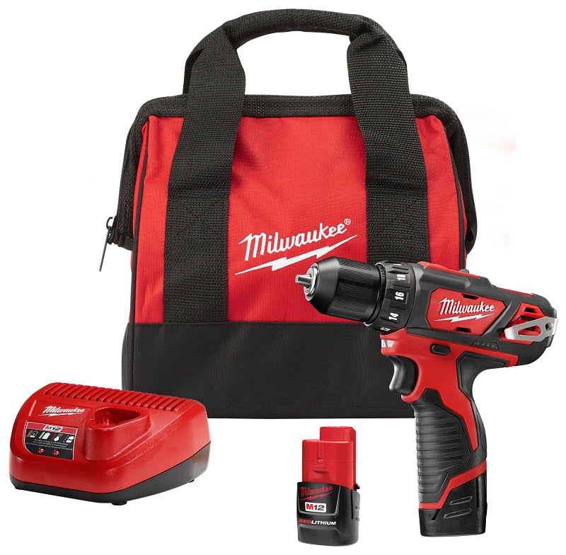 Milwaukee 2407-22 Drill/Driver Kit, Battery Included, 12 V, 1.5 Ah, 3/8 in Chuck, Keyless Chuck