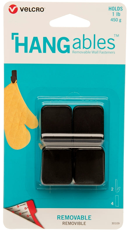 VELCRO Brand HANGables VEL-30109-USA Removable Wall Hook, 1 lb, 2-Hook, Black