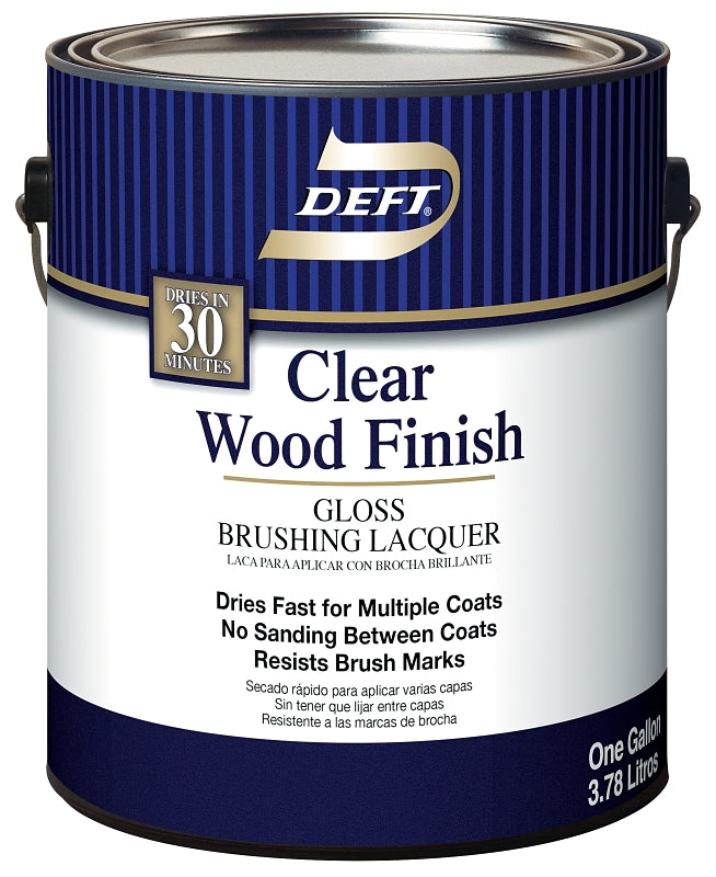 Deft 010-01 Brushing Lacquer, Gloss, Liquid, Clear, 1 gal, Can