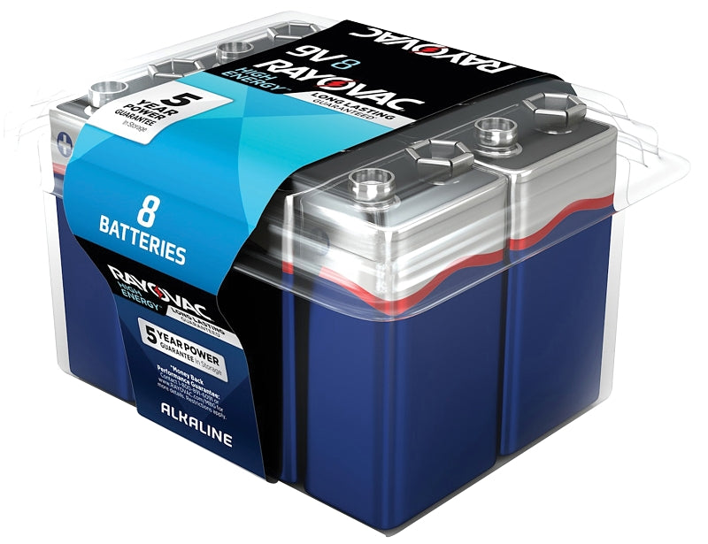 Rayovac HIGH ENERGY A1604-8PPK Battery, 9 V Battery, Alkaline