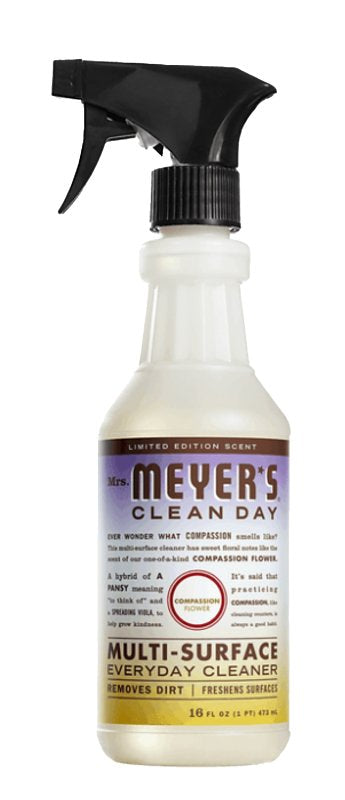 Mrs. Meyer's Clean Day 11384 Everyday Cleaner, 16 fl-oz Bottle, Liquid, Compassion Flower, Colorless