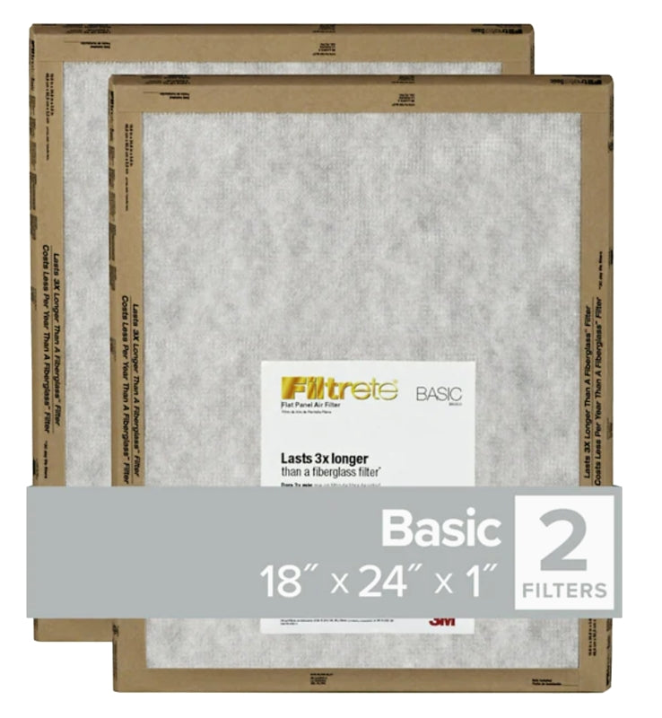 Filtrete FPL21-2PK-24 Flat Panel Air Filter, 24 in L, 18 in W, 2 MERV, For: Air Conditioner, Furnace and HVAC System