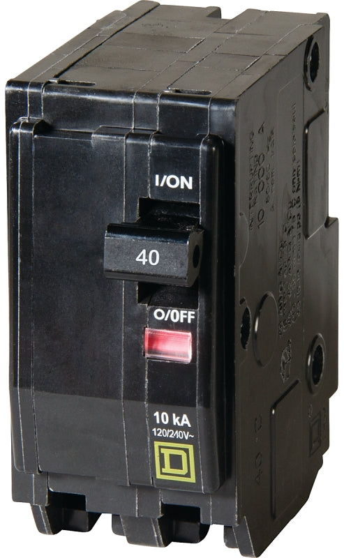 Square D QO QO240C Circuit Breaker, Mini, 40 A, 2 -Pole, 120/240 VAC, 48 VDC, Plug Mounting, Black