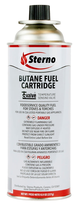 Sterno 50190 Butane Fuel Cartridge with TSV, 8 oz Can, 4 hr Burn Time